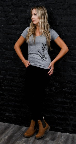 Hustleher Grey V neck